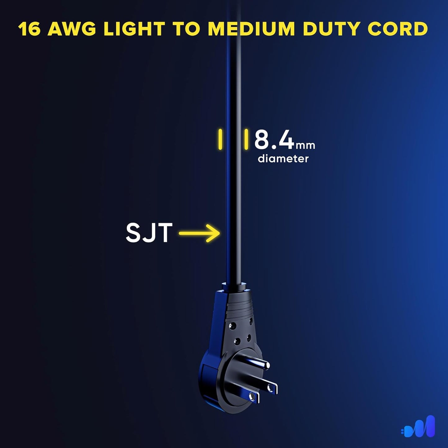 Cable 0.5 Feet 360° Rotating Flat Plug Extension Cord/Wire, 3 Prong Grounded Wire 16 Awg Power Cord - Black UL Certified