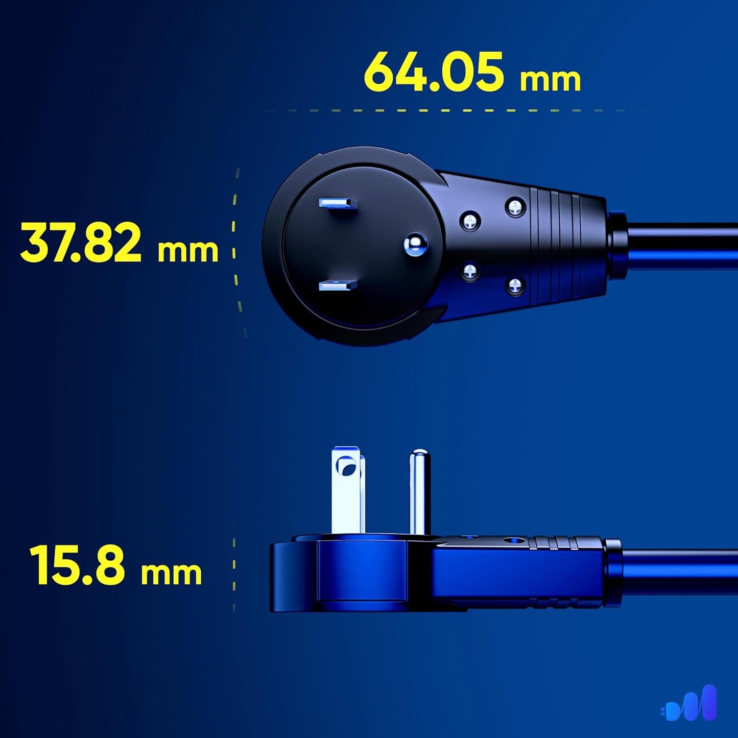 Cable 0.5 Feet 360° Rotating Flat Plug Extension Cord/Wire, 3 Prong Grounded Wire 16 Awg Power Cord - Black UL Certified